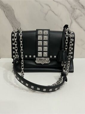 MICHAEL KORS Cece Studded Leather Shoulder Bag Black Silver Studs Chain Strap